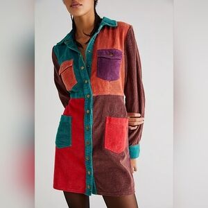 NEW FREE PEOPLE Colorblock Color Me Cord Dress